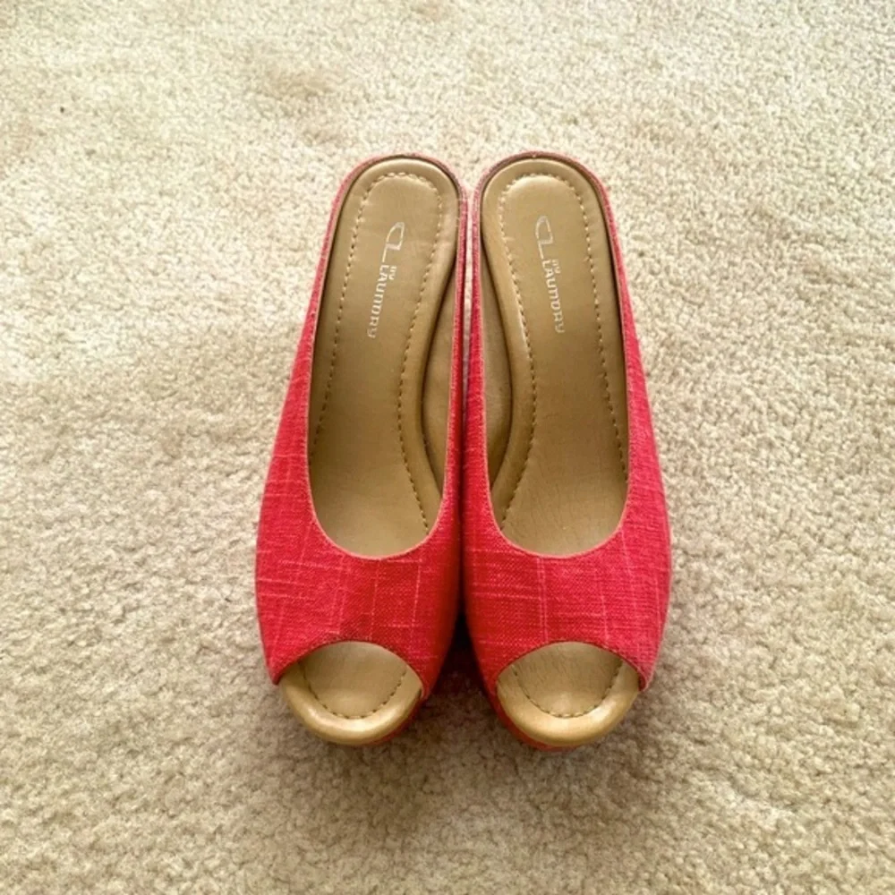 Chinese Laundry Orange Linen Peep Toe Straw Wedge Sandals Size 8.5